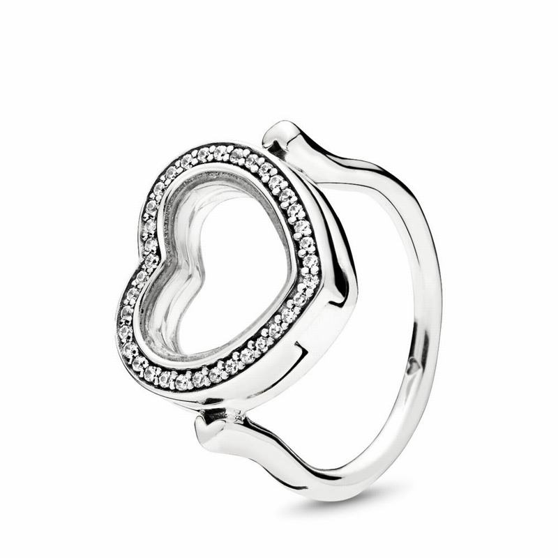 Sparkling Pandora Australia Floating Heart Locket Stackable Ring - Sterling Silver | LXGEWQ543